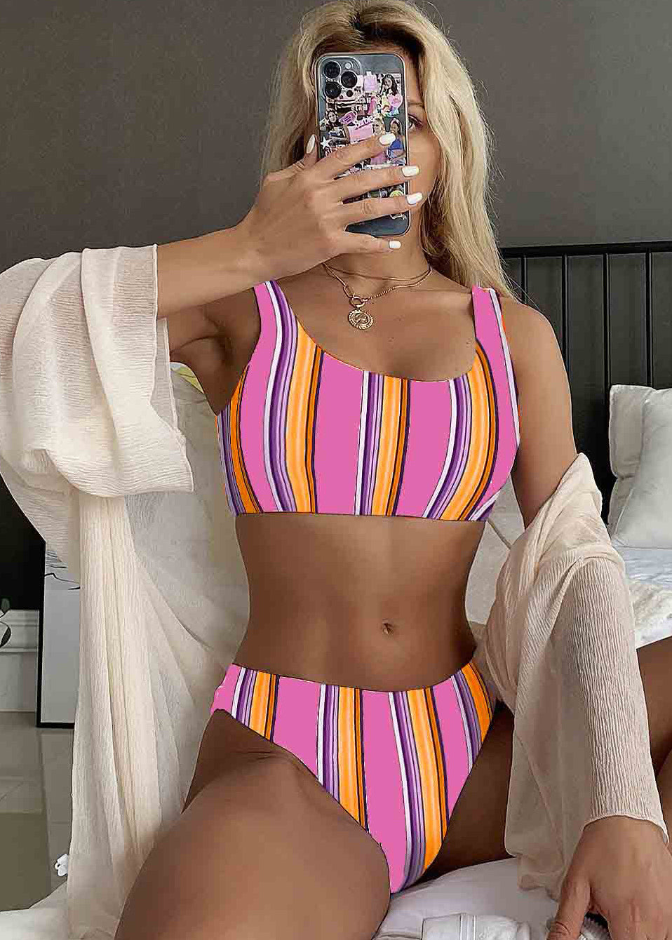 2025 White Printed Double Sided Bikini Suit Swimwear