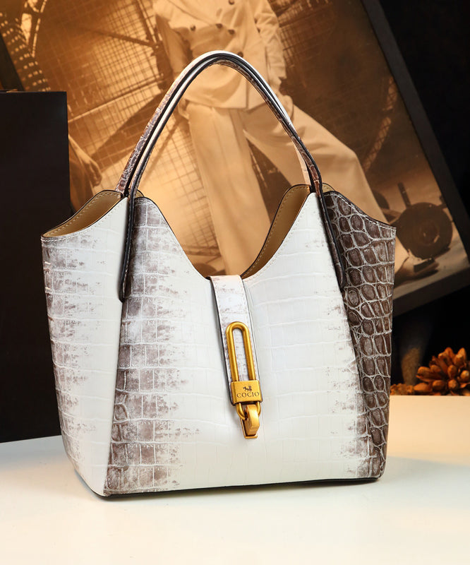 2025 New White Large Capacity Calf Leather Tote Handbag