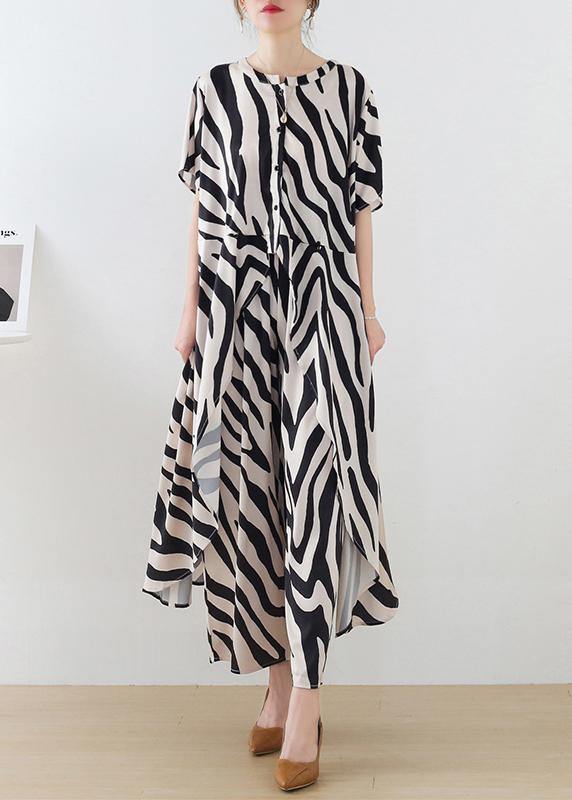 21 Summer Suit Zebra Stripe Silk Wide Leg Pants Irregular Two Piece Set