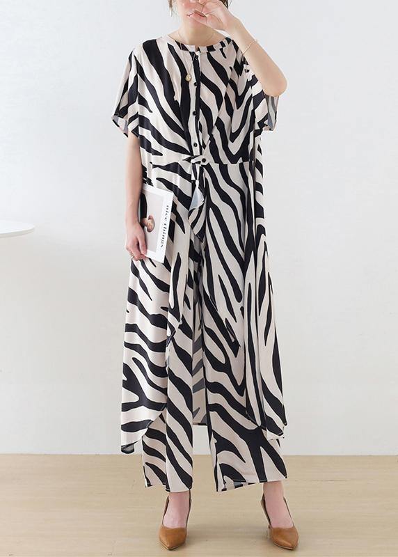 21 Summer Suit Zebra Stripe Silk Wide Leg Pants Irregular Two Piece Set