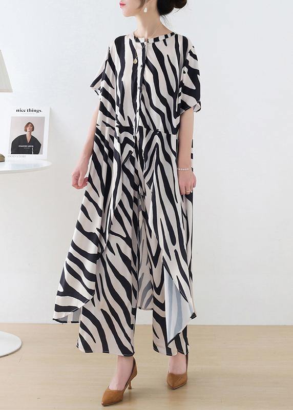 21 Summer Suit Zebra Stripe Silk Wide Leg Pants Irregular Two Piece Set