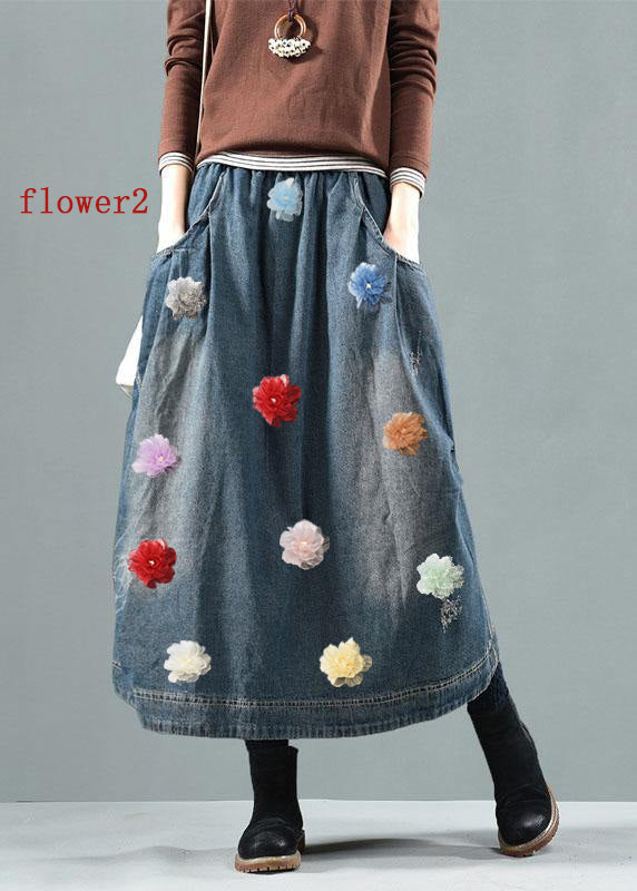 Blue Pockets Retro Patchwork Summer Skirts Denim