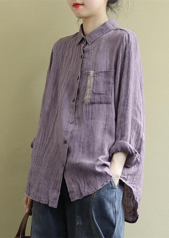 Art Lapel Wrinkled Shirts Inspiration Purple Blouses