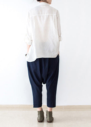 Navy plus size linen pants loose harem pants