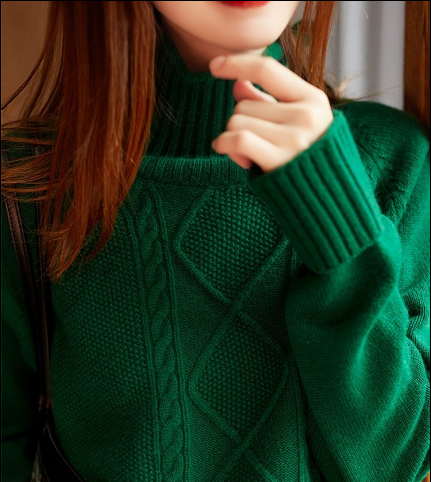 Vintage Green Clothes High Neck Spring Knitted Blouse