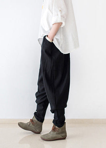 black stylish linen pants casual cotton pants loose bottoms original design