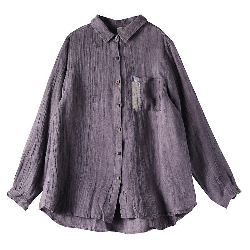 Art Lapel Wrinkled Shirts Inspiration Purple Blouses