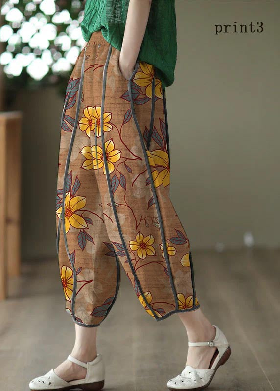 Print2 Patchwork Linen Harem Pants Pockets Striped Summer