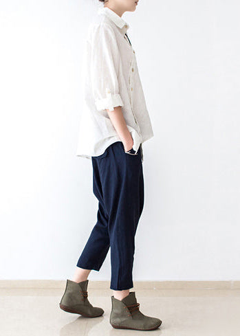 Navy plus size linen pants loose harem pants