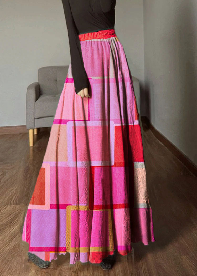 Beautiful Pink Geometry Elastic Waist Exra Large Hem Linen Skirts Spring