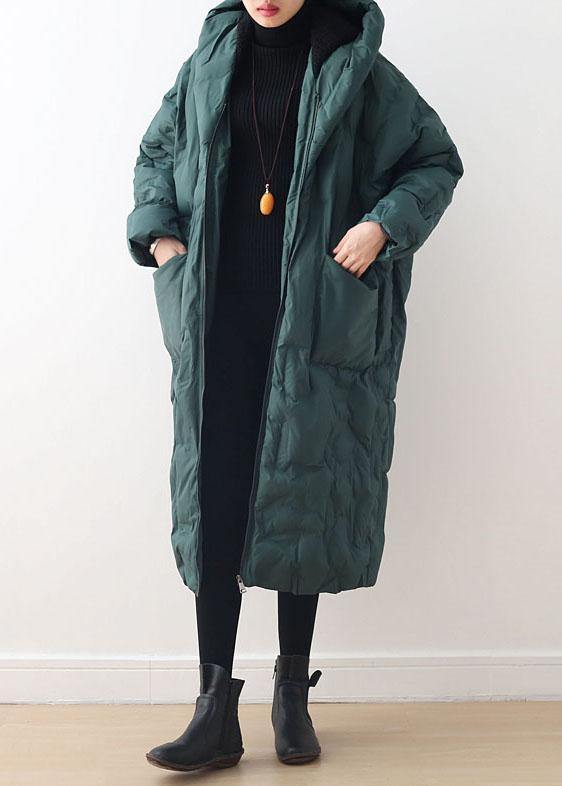 2025 Blackish Green Warm Down Coat original design literary retro overcoat