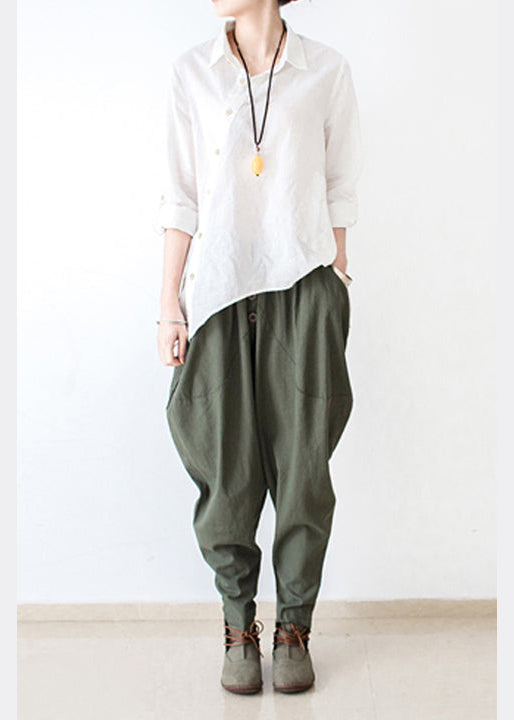 2025 autumn tea green linen pants oversized cotton harem pants trousers