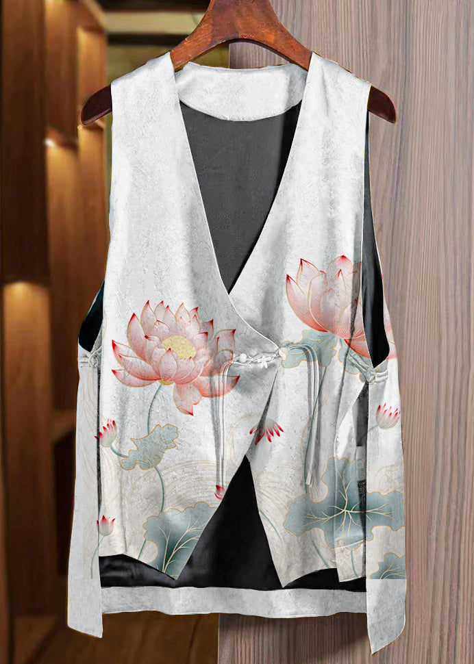 Loose Yellow flower Asymmetrical Button Silk Waistcoat Sleeveless