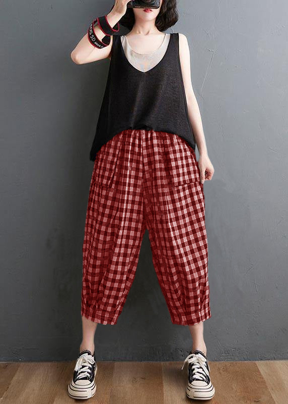 Plus Size Green Elastic Waist Casual Harem Pants Summer Cotton Linen