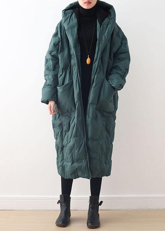 2025 Blackish Green Warm Down Coat original design literary retro overcoat