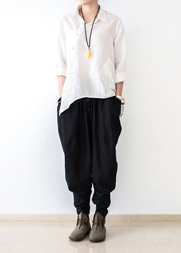 black stylish linen pants casual cotton pants loose bottoms original design