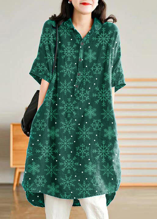 Jade Green Linen Women Casual Linen Shirt Dress