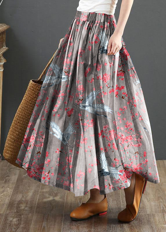 Women Striped A Line Gray crane Skirts Linen