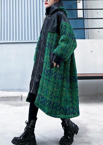 Aesthetic knitted coat trendy plus size green hooded zippered coats