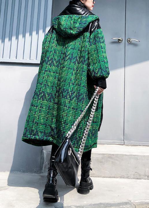 Aesthetic knitted coat trendy plus size green hooded zippered coats