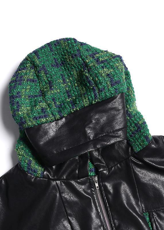 Aesthetic knitted coat trendy plus size green hooded zippered coats