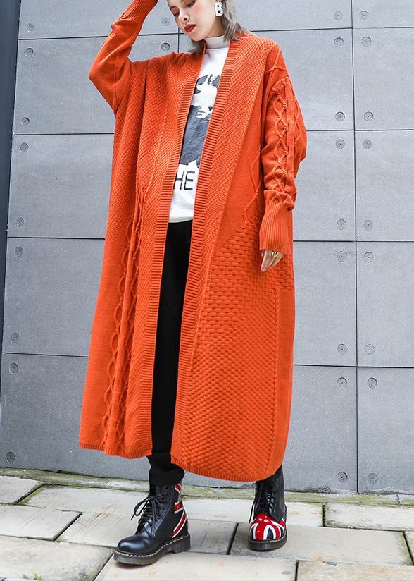 Aesthetic orange plus size winter knit baggy outwear