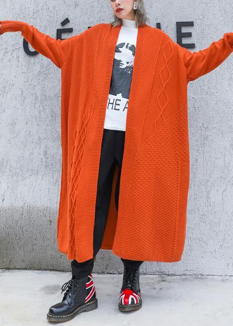 Aesthetic orange plus size winter knit baggy outwear