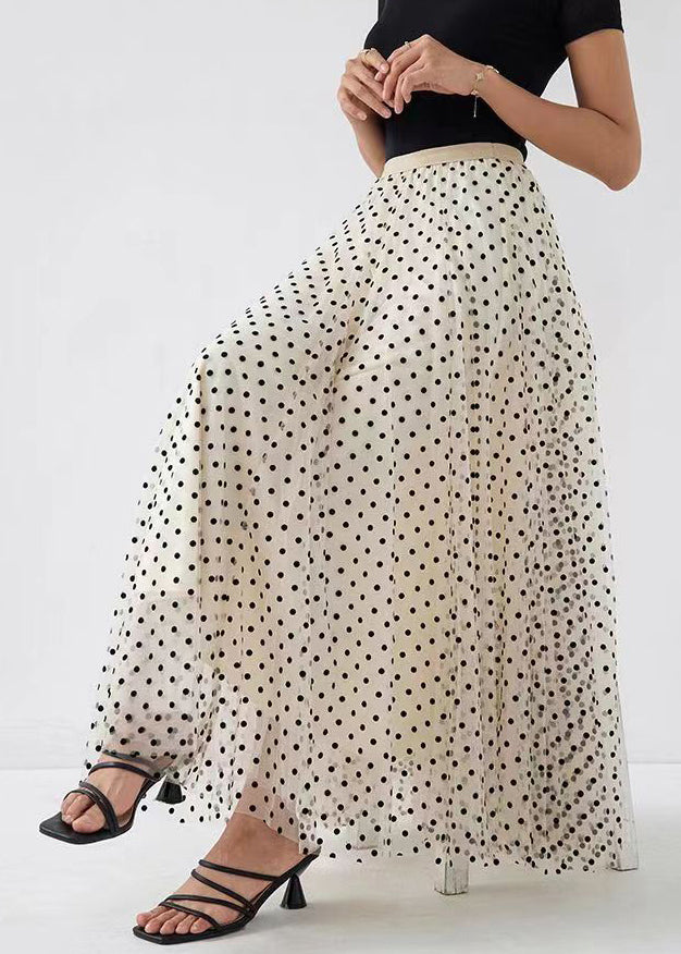 Apricot Dot Tulle Skirts Elastic Waist Wrinkled Spring