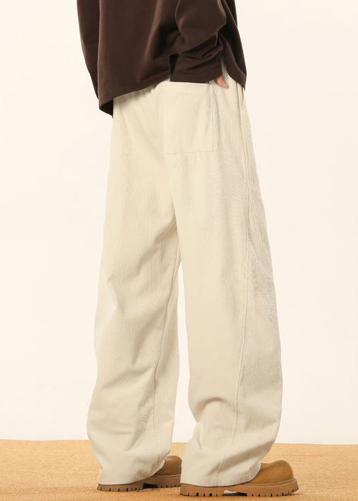 Apricot Pockets Corduroy Mens Pants Elastic Waist Spring