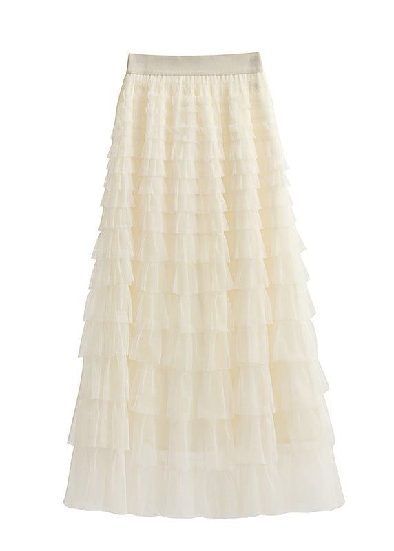 Art Beige Elastic Waist Tulle Maxi Cake Skirts Summer