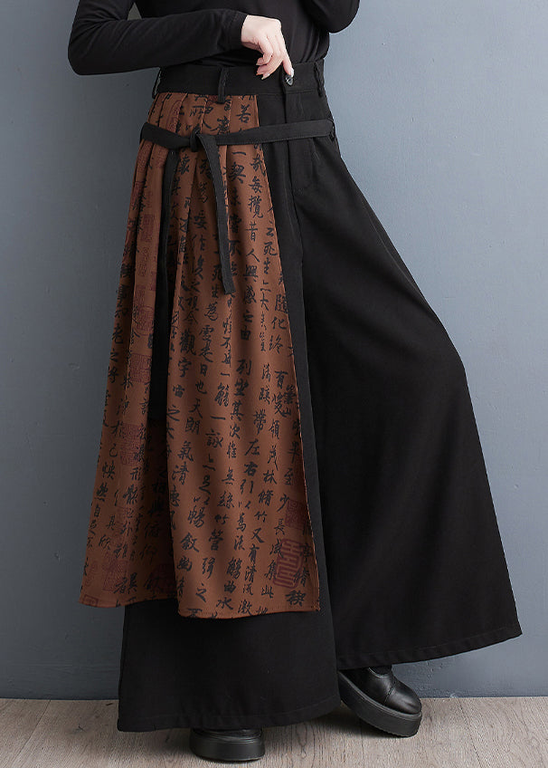 Art Black Asymmetrical Patchwork Cotton Wide Leg Pants Spring