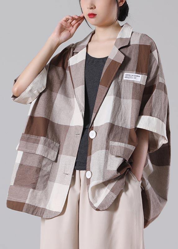 Art Black Plaid Cotton Linen Summer Coat