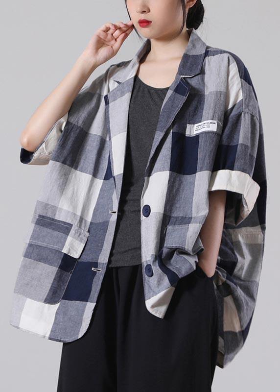 Art Black Plaid Cotton Linen Summer Coat