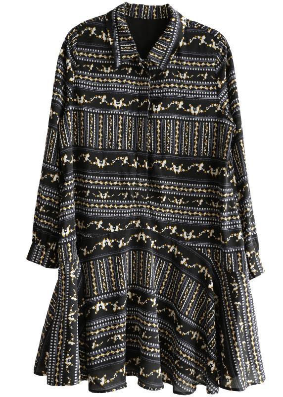 Art Black Print Chiffon Long sleeve Summer Dress