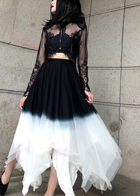 Art Black White Color block tulle Patchwork Skirts Summer