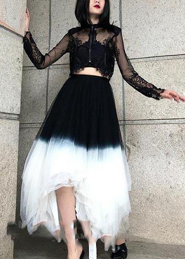 Art Black White Color block tulle Patchwork Skirts Summer