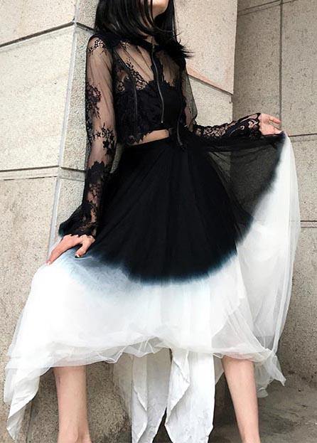 Art Black White Color block tulle Patchwork Skirts Summer