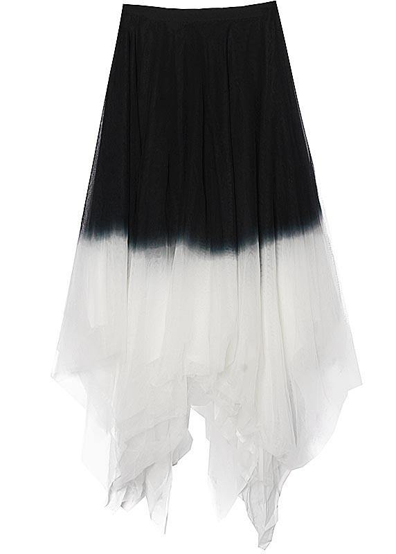 Art Black White Color block tulle Patchwork Skirts Summer