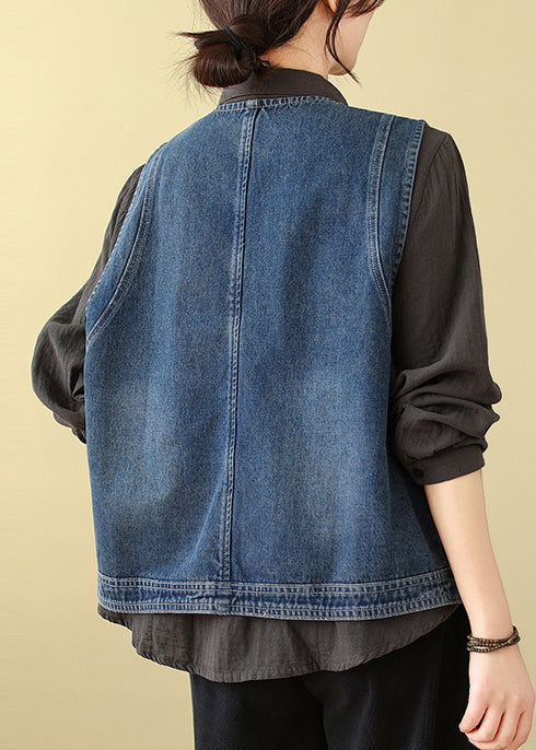 Art Blue Chinese Button Denim Vest Spring