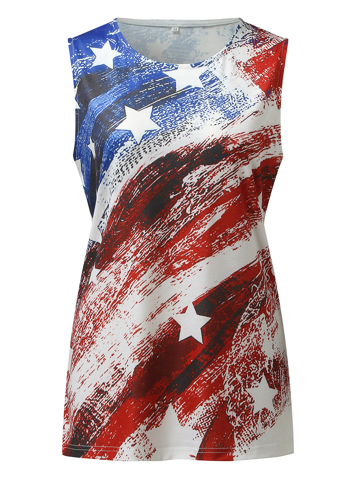 Art Colorblock O-Neck Independence Day Print Cotton Tank Sleeveless