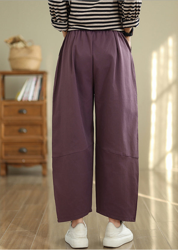 Art Dull Purple Elastic Waist Oversized Cotton Pants Fall