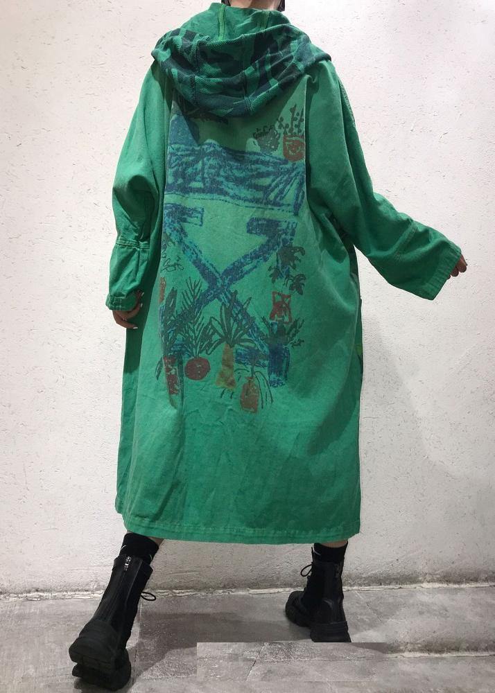 Art Green Baggy Hooded Coats