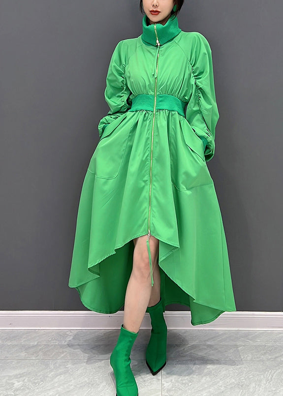 Art Green Turtleneck Zippered Tunic Maxi Dresses Fall