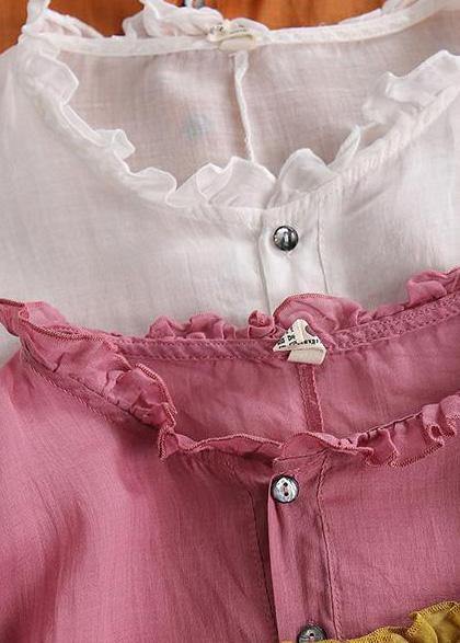 Art O Neck Cinched Pink Blouses Top