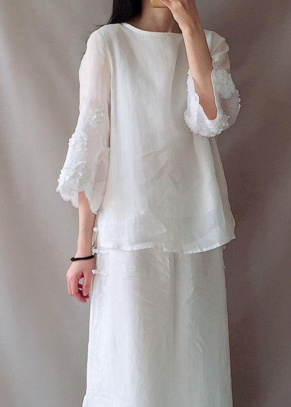 Art O Neck Petal Sleeve Tunics For Women Work White Shirts