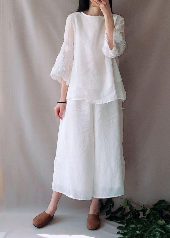 Art O Neck Petal Sleeve Tunics For Women Work White Shirts