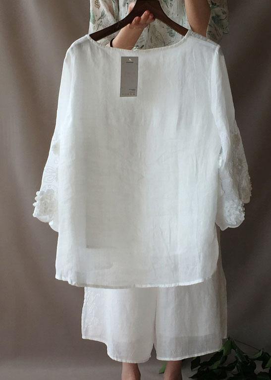 Art O Neck Petal Sleeve Tunics For Women Work White Shirts