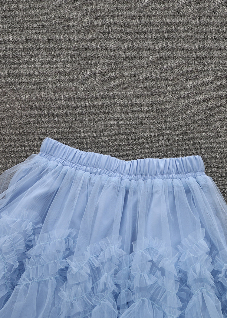 Art Orange Ruffled Elastic Waist Tulle Skirt Summer