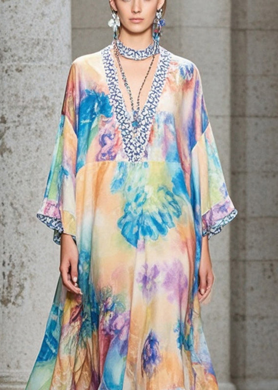 Art Oversized Print Exra Large Hem Chiffon Beach Dresses Fall