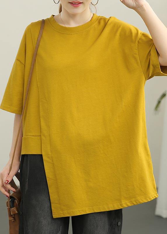 Art Yellow Half Sleeve Loose Cotton Summer Tee